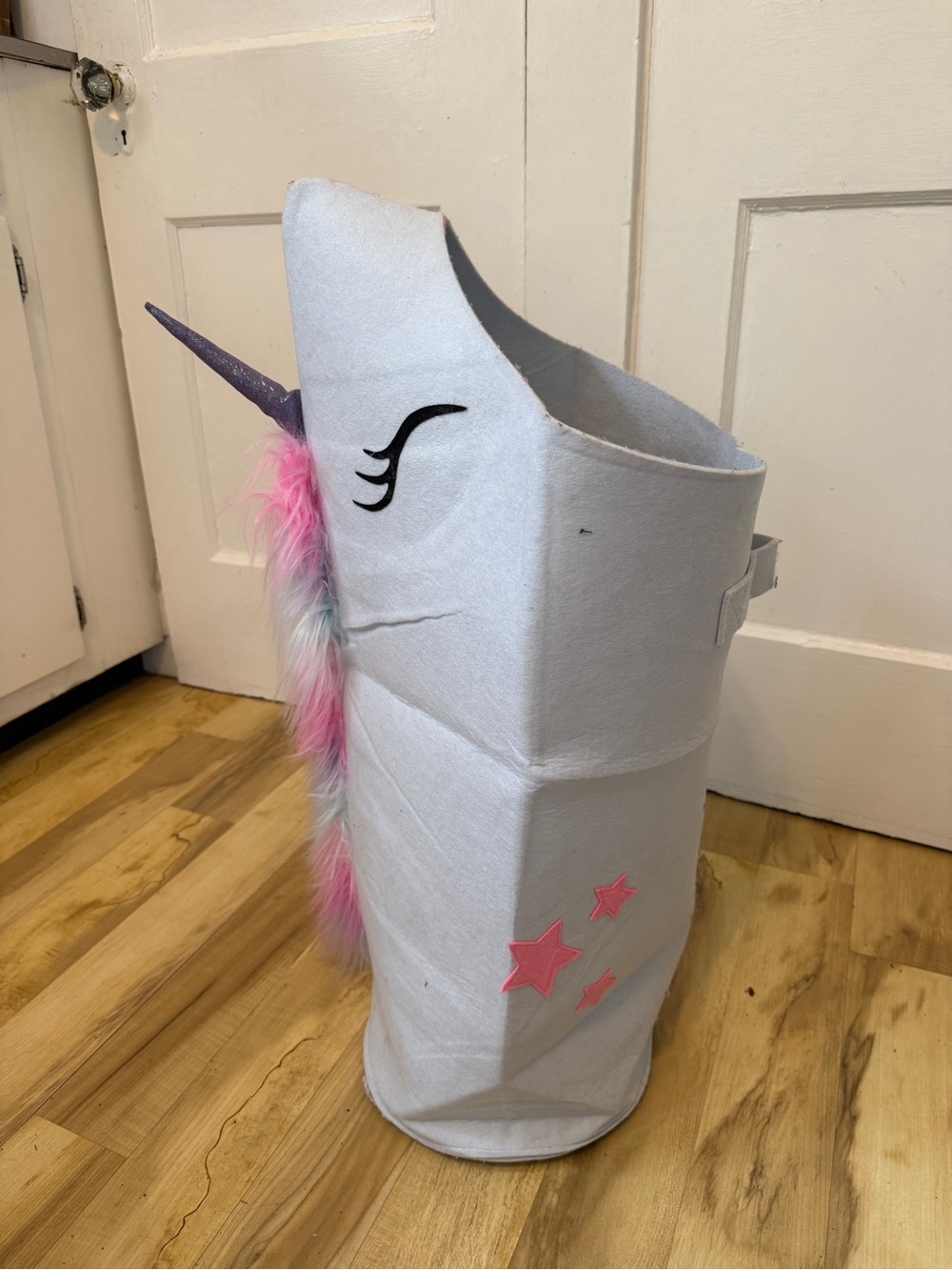 Unicorn Plush Storage Bin - White with Pink & Rainbow Fur